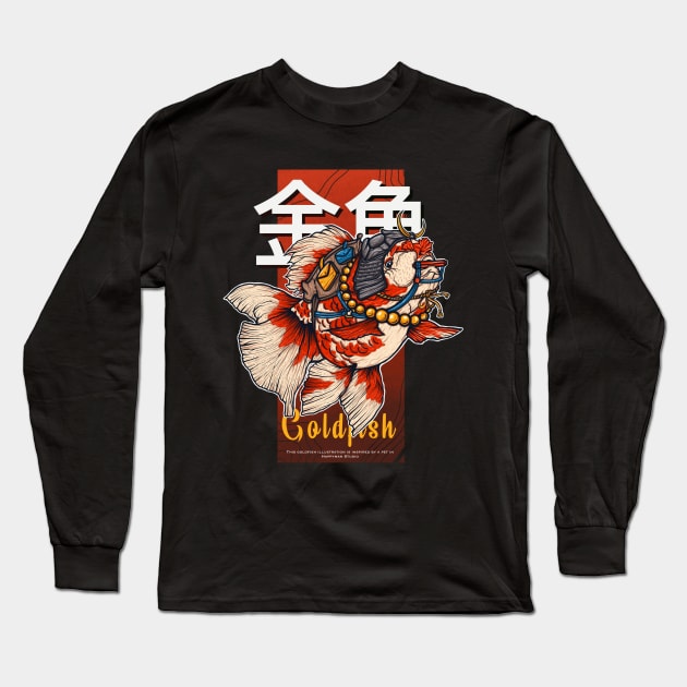 Japan Goldfish Samurai Long Sleeve T-Shirt by HappymanStudio